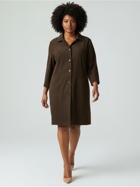 Vintage Shirt Dress Long Sleeves Dark Chocolate Brown  Micro Suede Size 16